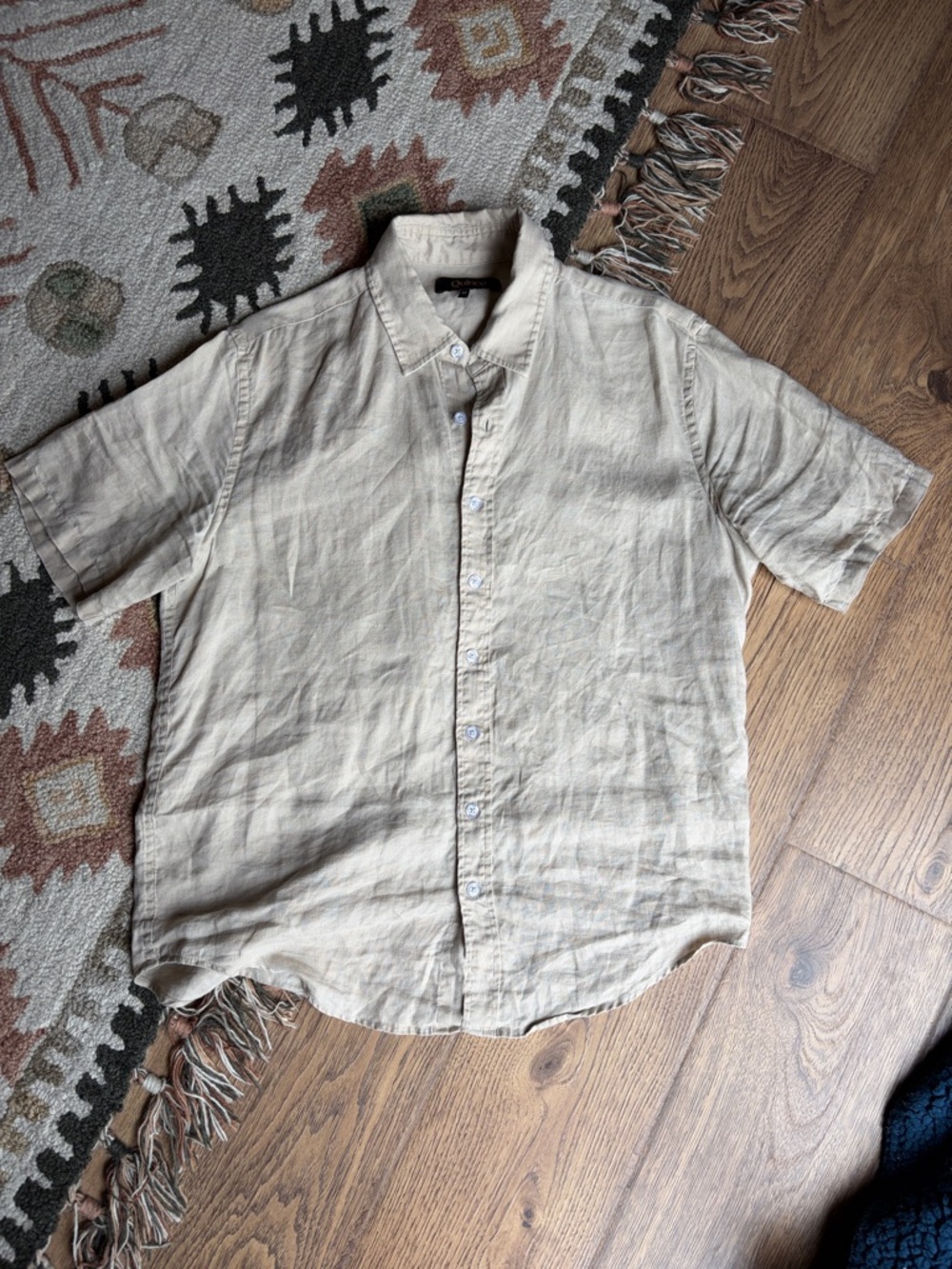 Quince 100% European Linen Relaxed Short Sleeve Shirt Beige Button Down